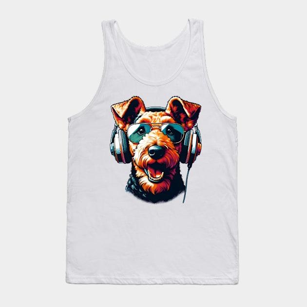 Welsh Terrier Smiling DJ in Bright Japanese Art Style Tank Top by ArtRUs